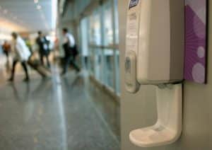Hand sanitizer in the hallway